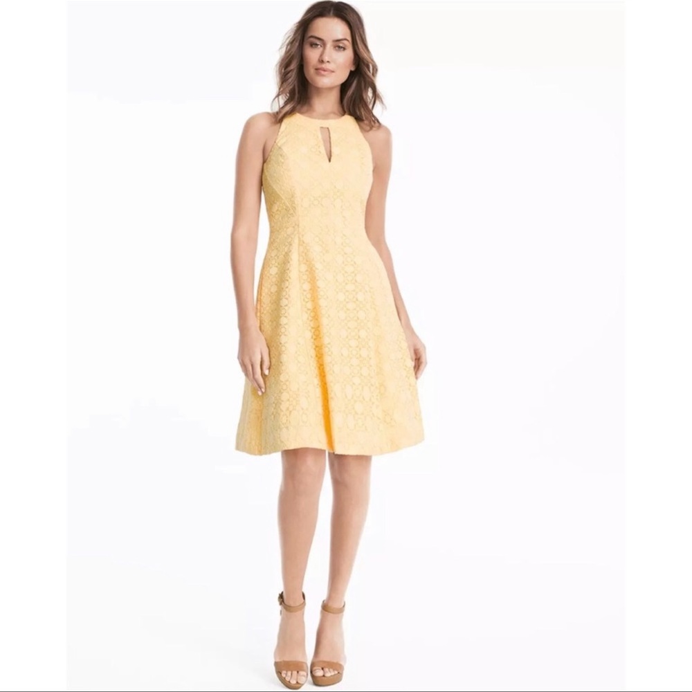 White House Black Market Yellow Lace Halter Dress